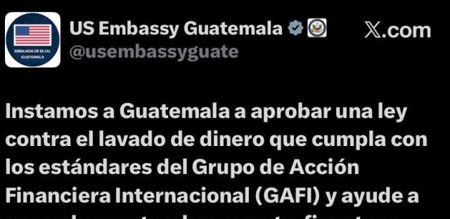 Embajada de Estados Unido exhorta a diputados para aprobar Ley Antilavado