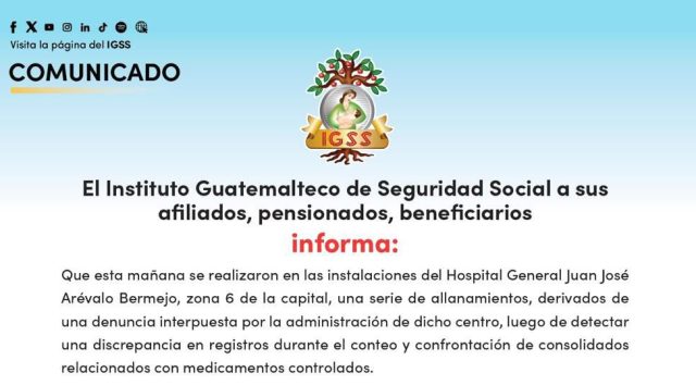 Por irregularidades en medicamentos controlados, allanan hospital del IGSS en zona 6