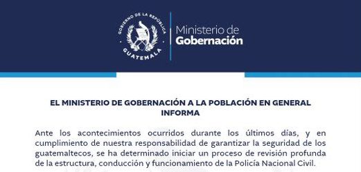 Gobernación anuncia una revisión estructural de los mandos y la operatividad de la Policía Nacional Civil