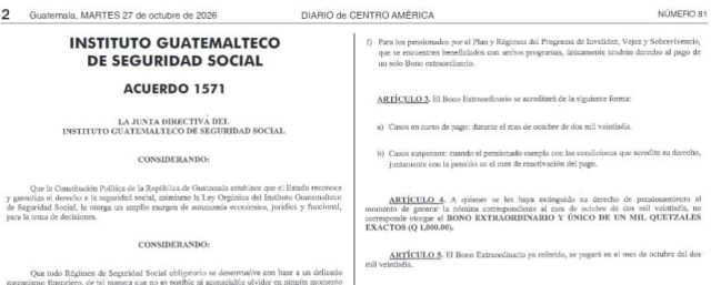 IGSS otorgará un bono extraordinario de Q1,000 a sus pensionados