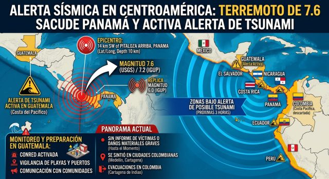 Terremoto de 7.6 sacude a Panamá y activa alerta de tsunami en Guatemala